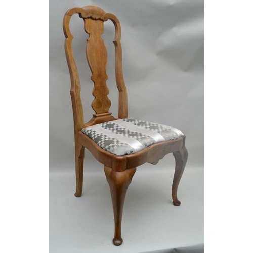 298 - A 19TH CENTURY STRIPPED WALNUT QUEEN ANNE DESIGN SINGLE CHAIR, with inverted serpentine front, 104cm... 