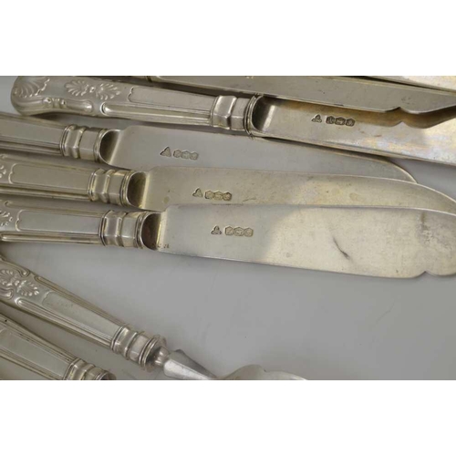 3 - GARRARD & CO. LTD A SET OF SILVER BLADED FISH KNIVES & FORKS FOR TWELVE, kings pattern handles, Shef... 