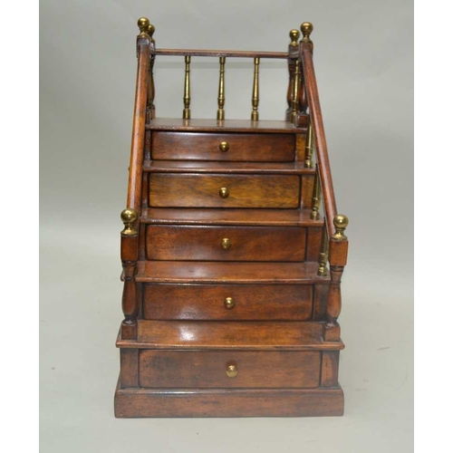 307 - A MODERN CRAFTSMAN MADE MODEL OF A STAIRCASE, having turned wood and brass gallery and bannisters, e... 