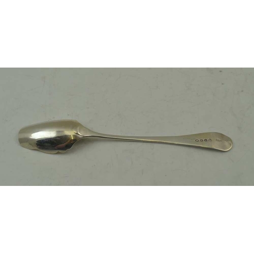 31 - THOMAS DENE A GEORGE III SILVER CHEESE SCOOP, London 1807, monogrammed, 45g 