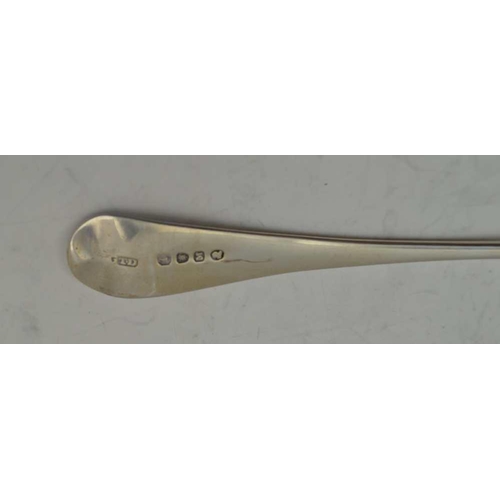 31 - THOMAS DENE A GEORGE III SILVER CHEESE SCOOP, London 1807, monogrammed, 45g 