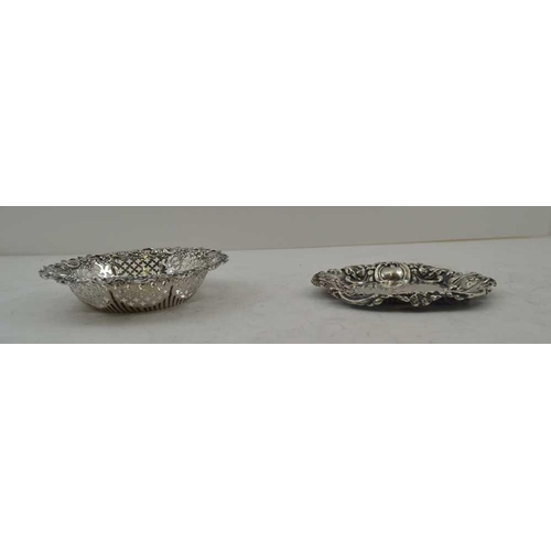 32 - A LATE VICTORIAN PIERCED & EMBOSSED SILVER BON-BON DISH, Sheffield 1894, 11cm in diameter, together ... 