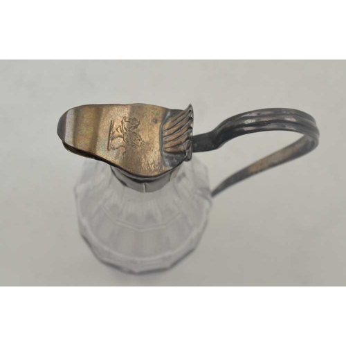 43 - GEORGE GRAY A VICTORIAN SILVER MOUNTED OIL / VINEGAR CONDIMENT JUG, hinged cover pouring lip, with h... 