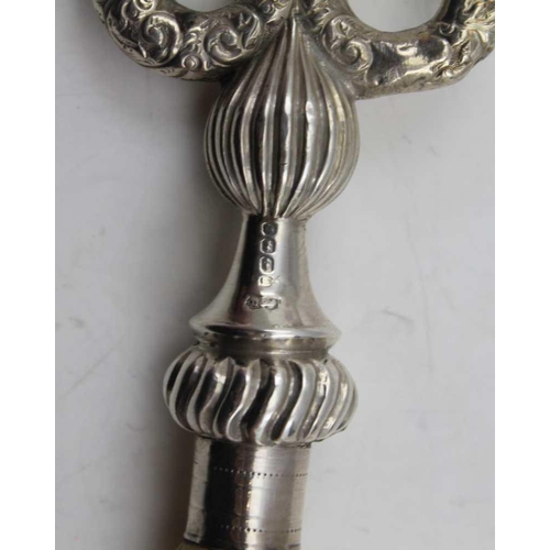 50 - A LATE VICTORIAN SILVER MOUNTED BREAD FORK, together with; a sterling thimble case with ring mount, ... 