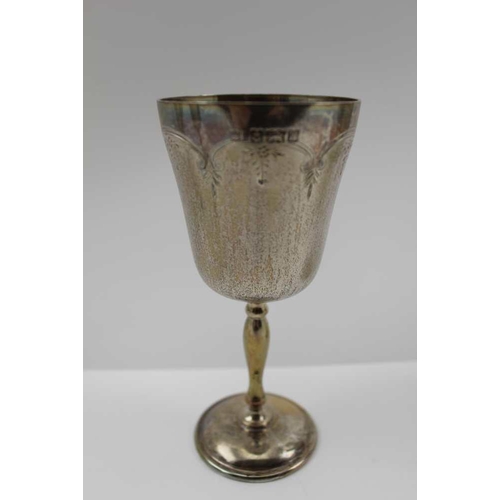 76 - CHARLES S. GREEN & CO. LTD A SET OF SIX SILVER GOBLETS, engraved borders to the partially matted bow... 