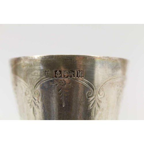 76 - CHARLES S. GREEN & CO. LTD A SET OF SIX SILVER GOBLETS, engraved borders to the partially matted bow... 