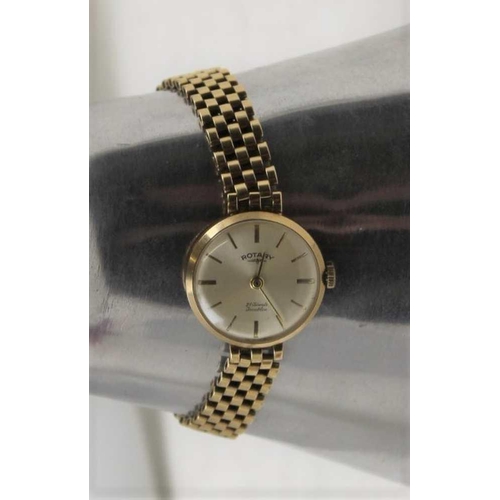 83 - A 9CT GOLD LADY'S 'ROTARY' WRISTWATCH on bracelet strap, the dial with baton markers, gross weight; ... 