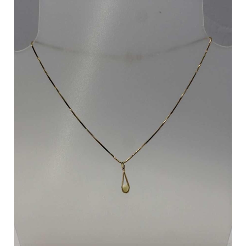 85 - A 9CT GOLD NECK CHAIN SUSPENDING A CAGED PEARL PENDANT, together with a 9ct gold ribbon bar brooch s... 