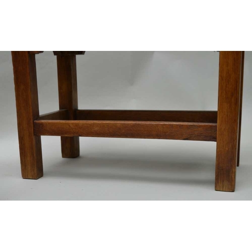 269 - A 20TH CENTURY LONG OAK FRAMED STOOL, with crewel work upholstered top together with one other small... 