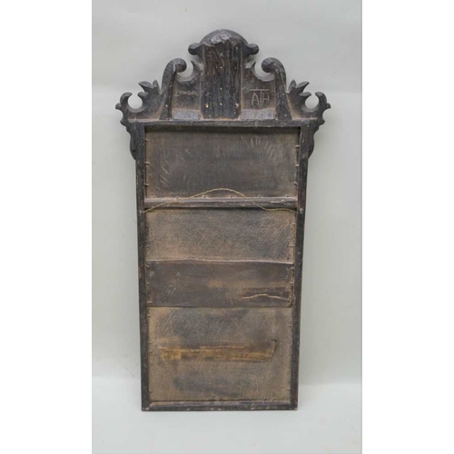 318 - A GEORGIAN DESIGN MAHOGANY FRET FRAME WALL MIRROR, gilt scallop to the crest above a painted floral ... 