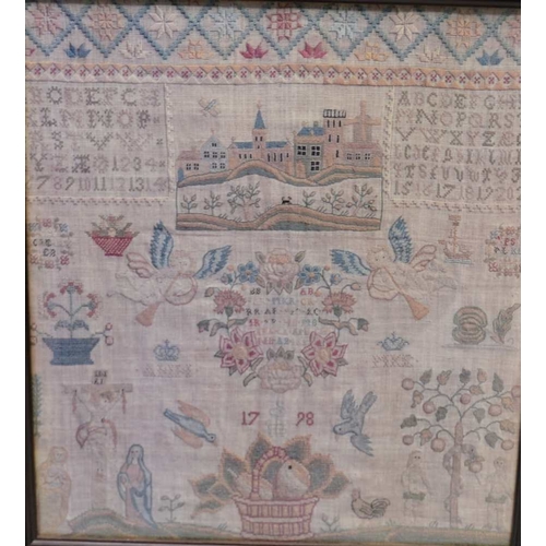 309 - A FRAMED PRINT OF A SAMPLER dated 1798, 40cm x 36cm 