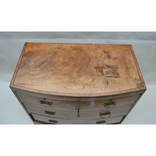 288 - A 19TH CENTURY MAHOGANY BOW FRONT CHEST OF FOUR DRAWERS, two short over two long drawers, brass hand... 