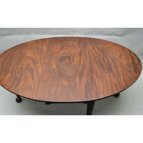 289 - A 19TH CENTURY FIGURED MAHOGANY OVAL DROP LEAF DINING TABLE, raised on substantial pad feet supports... 