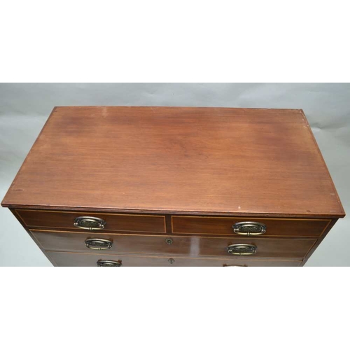 291 - A 19TH CENTURY MAHOGANY CHEST OF FIVE DRAWERS two short over three graduated drawers, stamped oval b... 