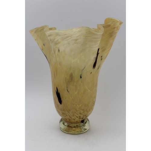 115 - A mid-20th century Murano Art glass vase, with handkerchief type fluted rim, speckled amber ground w... 