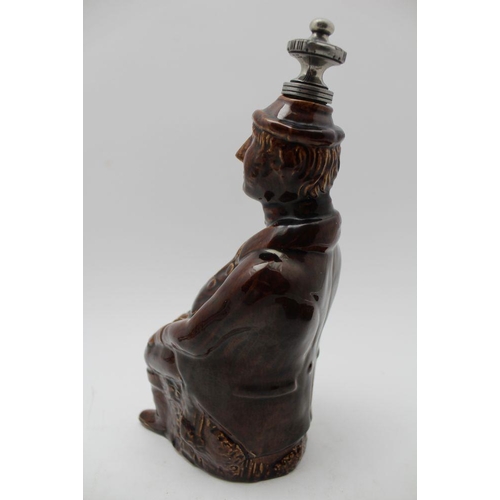 128 - A 19th century salt glazed earthenware novelty spirit flask modelled as a percussion pistol, maybe F... 