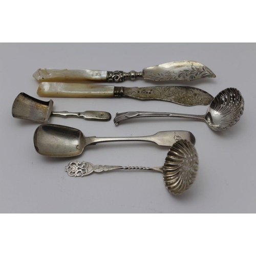 20 - Richard Britton, an early Victorian silver jam spoon, fiddle pattern, monogrammed, London 1839, a Ge... 