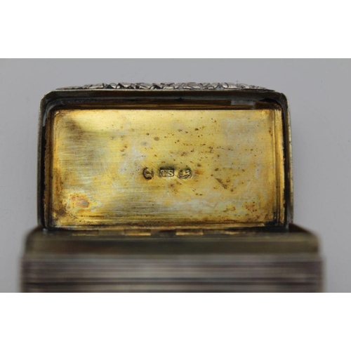 35 - Thomas Shaw, A William IV silver snuff box, ridged case with floral thumb catch, monogrammed, opens ... 