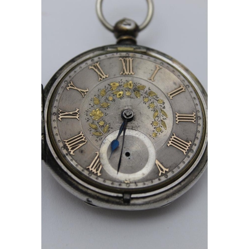 37 - A 19th century silver cased pocket watch, the movement by Harris & Co. of Manchester, gold inlaid si... 