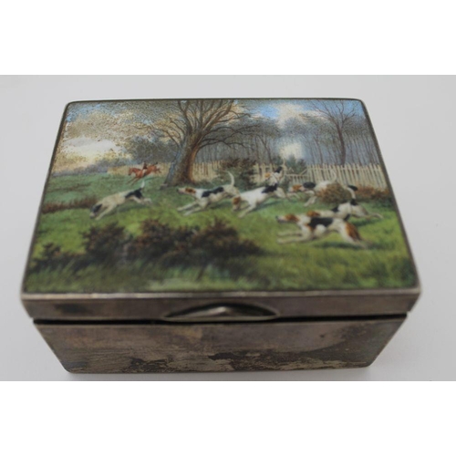 4 - William Hornby, A late Victorian silver cigarette box, the hinged lid inset an enamel hunting scene,... 