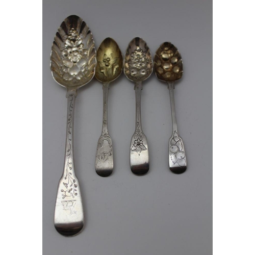 42 - Richard Turner & John Shea, A George III silver berry serving spoon, embossed gilded bowl, chased ha... 