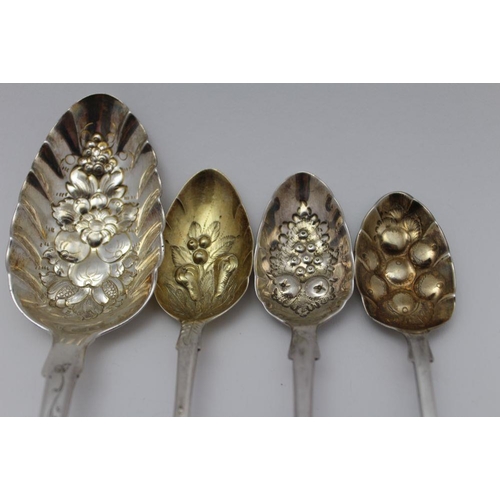 42 - Richard Turner & John Shea, A George III silver berry serving spoon, embossed gilded bowl, chased ha... 