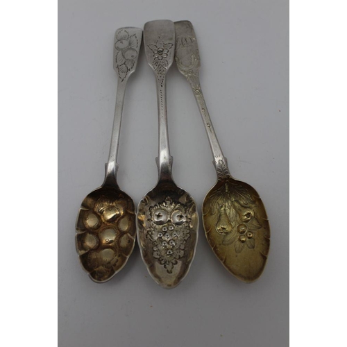 42 - Richard Turner & John Shea, A George III silver berry serving spoon, embossed gilded bowl, chased ha... 