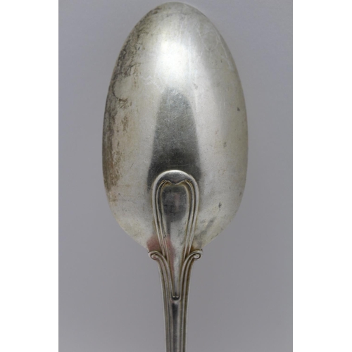 52 - John Aldwinckle and Thomas Slater, a set of five fiddle & thread pattern silver soup / table spoons,... 