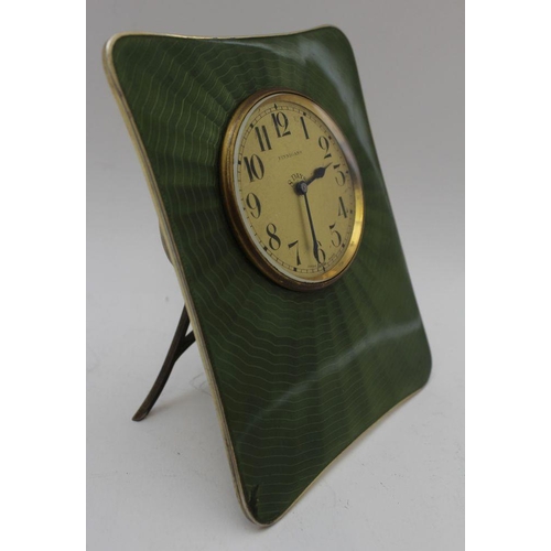 8 - A silver & green guilloche enamel framed travelling clock, (possibly Russian or Eastern Europe) c.19... 