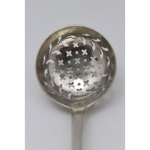 47 - William Eley & William Fearn, A George III silver sifting ladle, monogrammed London 1801, 26g 