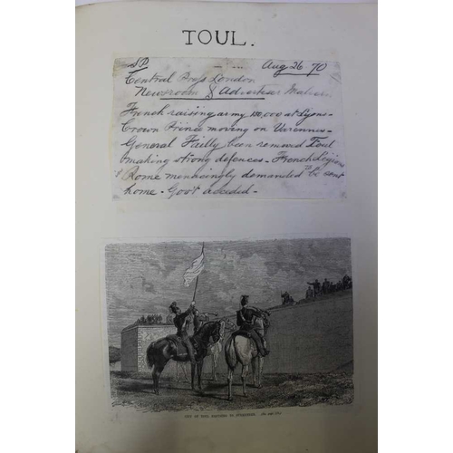 114 - A 19th century album cataloguing the events of the Franco-Prussian war, includes telegrams, one from... 