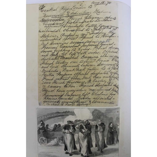 114 - A 19th century album cataloguing the events of the Franco-Prussian war, includes telegrams, one from... 