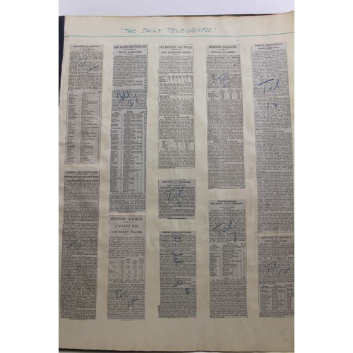 115 - A large album of newspaper articles relating to Airforce activity in WWI, the front board of the hal... 