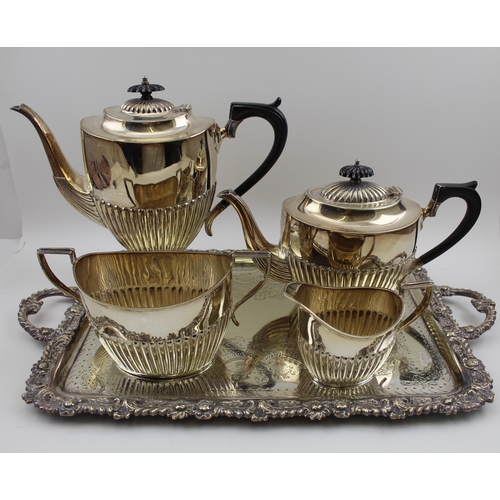 18 - An EPNS four piece tea & coffee service of Georgian design, comprising; tea & coffee pot, sugar bowl... 