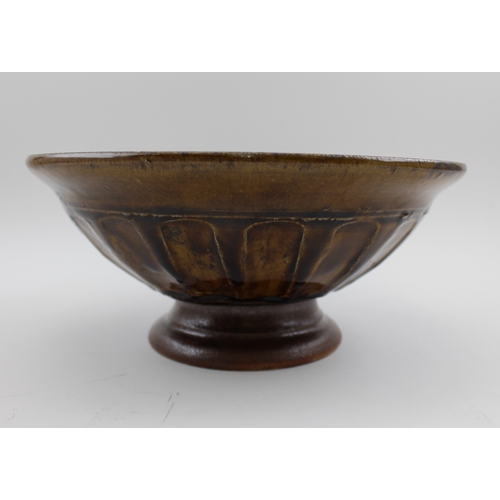 71 - A 20th century glazed stoneware bowl on platform base, 26.5cm in diameter