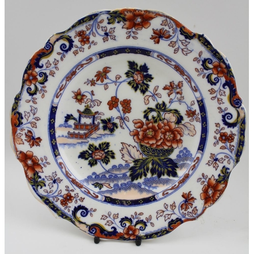 96 - A 19th century Amherst Japan stone china plate and shaped serving dish, decorated in the 824 pattern... 