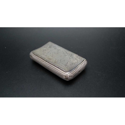 112 - A 19th century Dutch white metal snuff box, the hinged lid engraved with a grazing cow, bears a date... 