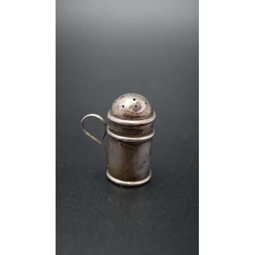 124 - S.Blanckensee & Sons Ltd. A pair of miniature silver cylindrical kitchen peppers, with handles, Birm... 