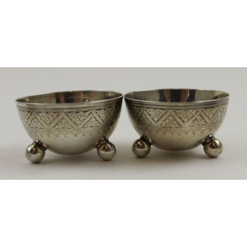 143 - Mappin Brothers (Charles Mappin) a pair of Victorian silver salts, chased border decoration, raised ... 