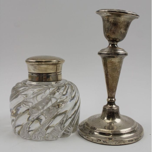 145 - C.C. May & Sons, a Victorian silver mounted wrythen glass body desk inkwell, Birmingham 1889,a pair ... 