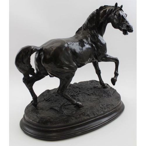 176 - A 20th century bronze effect, statue of a horse, in the French Animalia, 32cm high