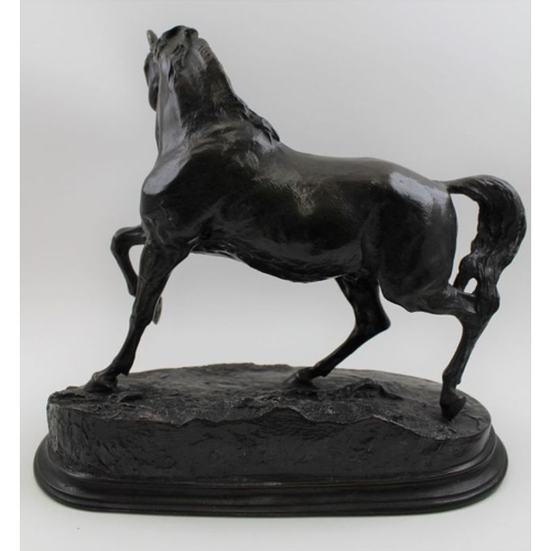 176 - A 20th century bronze effect, statue of a horse, in the French Animalia, 32cm high