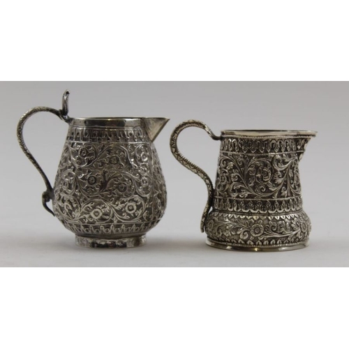 24 - Two Indian Kutch silver cream jugs, c.1890, 201g