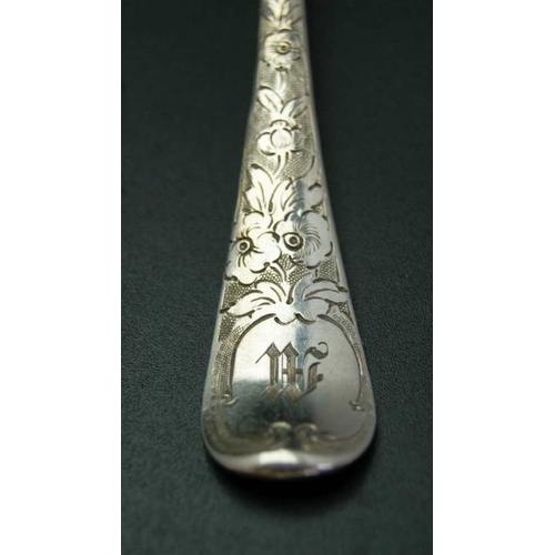 53 - Ebenezer Coker, a set of six George II berry spoons, Victorian embossed,  London 1746, 420g