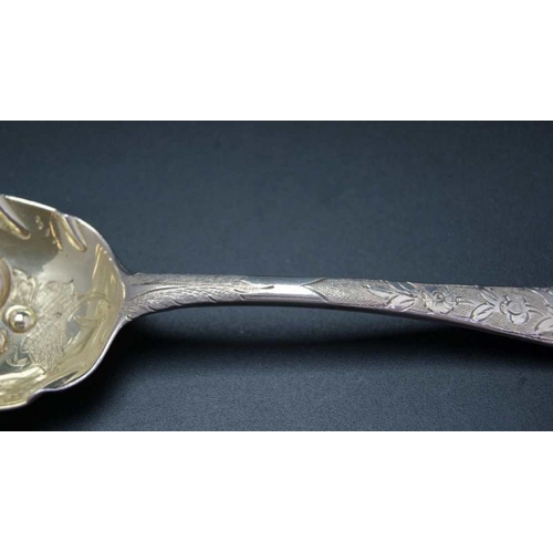 53 - Ebenezer Coker, a set of six George II berry spoons, Victorian embossed,  London 1746, 420g