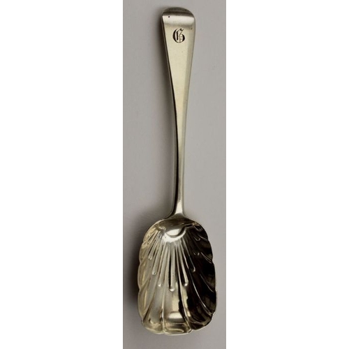 61 - A George III silver caddy spoon, with later inscription to the stem, London 1807,14g