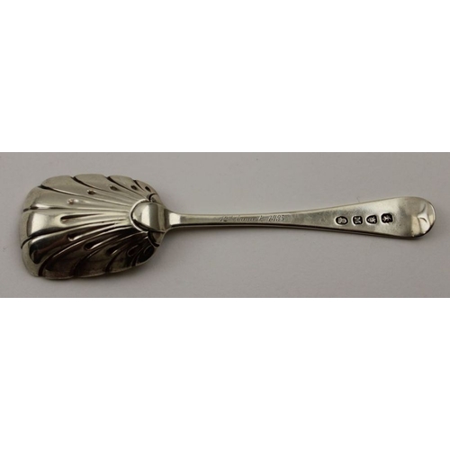 61 - A George III silver caddy spoon, with later inscription to the stem, London 1807,14g