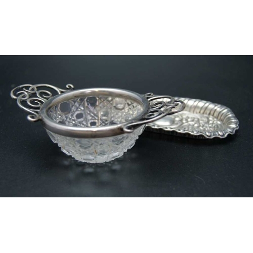 63 - A Victorian silver & cut glass sweetmeat bowl, Birmingham 1901, together with silver dressing table ... 