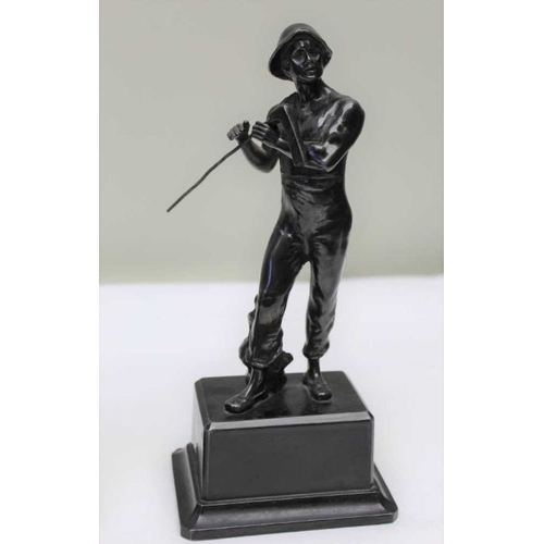 114 - A pair of spelter workmen c.1900, raised on plinth bases, 21cm high