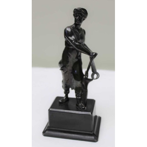 114 - A pair of spelter workmen c.1900, raised on plinth bases, 21cm high